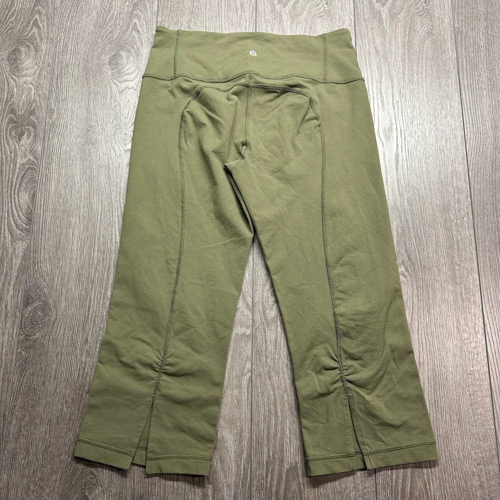 Lululemon Olive Green Ruched Hem Crop Leggings Size 10 Activewear Yoga Pants